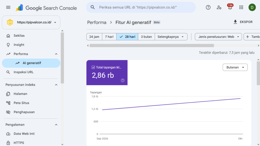 Pengaturan rentang tanggal laporan AI generatif di Google Search Console